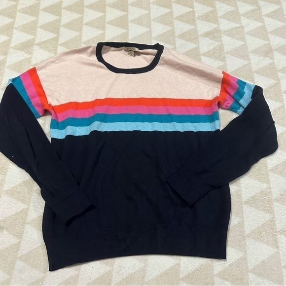 Amicale New York rainbow stripe crewneck sweater cashmere blend - Picture 1 of 4